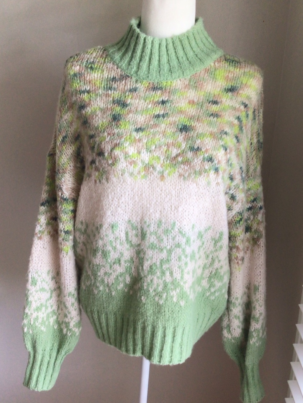 Aerie Fair Isle Mock Neck Wool Blend Sweater